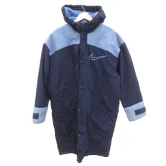 ナイキ NIKE 90s 白タグ ベンチコート 中綿 ロング ロゴ L 紺 ネイビー /JS ■GY61