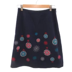 ローラアシュレイ LAURA ASHLEY 台形スカート スノーフレークモチーフ刺繍 7 紺 ネイビー ピンク /YJ ■GY06