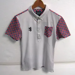 アドミラルゴルフ ポロシャツ トップス 半袖 チェック柄 ゴルフウエア メンズ Mサイズ 白×赤×青 Admiral Golf 【中古】