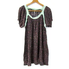 スナオクワハラ ワンピース トップス 半袖 チュニック 花柄 日本製 レディース Mサイズ 茶×紺×ピンク sunaokuwahara 【中古】