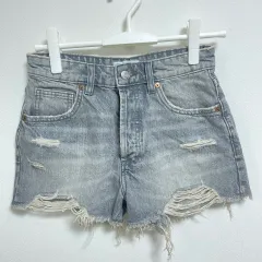 【216972】ZARA ザラ  デニム　ジーンズ　ハーフパンツ　ダメージ　ボタンフライ　サイズEUR34  ・ グレー系