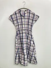 GLACIER グラシア ワンピース L パープル ナイロン チェック柄 半袖 ひざ丈