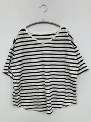 a.v.v standard アーヴェヴェスタンダード Tシャツ/カットソー L ホワイト ボーダー柄 半袖 Vネック