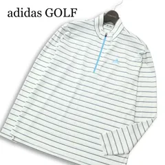 adidas GOLF アディダス ゴルフ 通年 ロゴ刺繍★ 長袖 ハーフジップ ボーダー ポロシャツ Sz.M メンズ 白