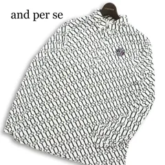 and per se アンパスィ ゴルフ 通年 ロゴ 総柄★ 長袖 ボタンダウン ポロシャツ Sz.M メンズ