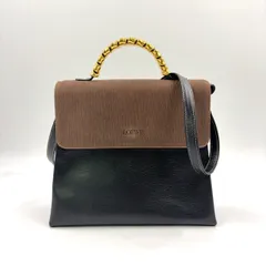 LOEWE ツイストハンドル 2WAY ショルダーバッグ レザー ブラウン×ブラック ハンドバッグ ゴールド