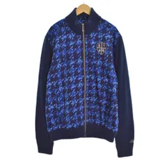 カッパ kappa ジャケット ブルゾン ジップアップ ニット切替 総柄 LL 青 ブルー ■ECD001