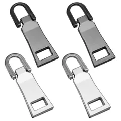 ジッパー 持ち手 チャック 交換 金属製 ファスナー修理用 リュック/財布/衣類/ブーツなど 4個セット DIY 引き手 手芸 手作り 交換用 裁縫 ファスナー (黒+銀大きめ5#)