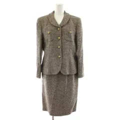 レリアン Leilian スーツ セットアップ ジャケット スカート ひざ丈 ツイード 毛 9 茶 ブラウン 0603700 /KU ■ECD001