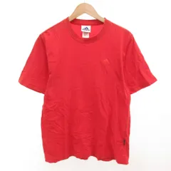 アディダス adidas Tシャツ L 赤 レッド ラウンドネック ロゴ刺繍 半袖 /SC ■ECD001