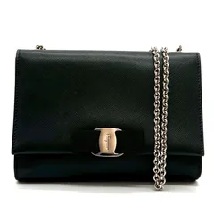 Salvatore Ferragamo フェラガモ ヴァラ ショルダーバッグ ヴァラリボン ブラック レザー シルバー金具 チェーンショルダー サルヴァトーレ・フェラガモ レディース