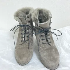【218144】Luca Grossi ルーカグロッシ  ショートブーツ　レザー　ファー　冬用　イタリア製　サイズ37  ・ グレー