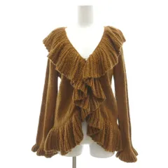 アクシーズファム axes femme カーディガン ニット M 茶 ブラウン ビッグカラー レース 前開き ボタン留め 長袖 無地 /SC ■ECA001