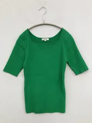 PLST プラステ ニット/セーター M グリーン ナイロン ニット 無地 ミドル丈 半袖 スクエアネック