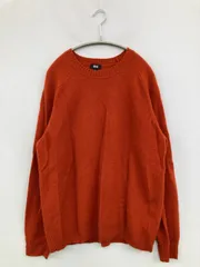 UNIQLO ユニクロ ニット/セーター XL オレンジ ウール・ニット 無地 ミドル丈 長袖 クルーネック(丸首)