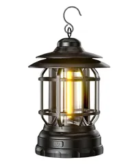 [Adgadg] 乾電池式 LED キャンプランタン 軽量 小型 二段階調光 IPX4防水 吊り下げ/置き型 レトロランタン 暖色 防災 停電対策 アウトドア 車中泊 キャンプギア (Black) [ブラック]のサムネイル