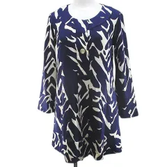 ダイアンフォンファステンバーグ DIANE von FURSTENBERG vintage 長袖 チュニック 2 紺系 ネイビー 総柄 ボタン シルク