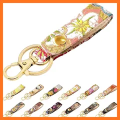 【新品】 [トレンドエスエスエス] キーリング レディース 西陣織 スナップボタン ベルト式 ナスカン キーホルダー バッグチャーム 鍵 カギ メンズ 日本 和柄 和風 和 金襴 竹 のしに花唐草・桃 0