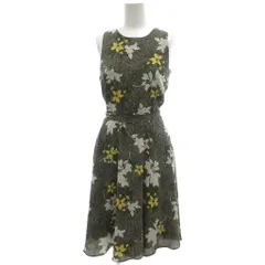 バナナリパブリック BANANA REPUBLIC タグ付き ワンピース 6P 灰色 グレー ミモレ丈 ノースリーブ 花柄 ボタン留め 丸首 /SC ■ECA001