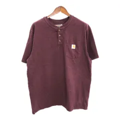 Carhartt カーハート ヘンリーネック ポケットＴシャツ ワンポイントロゴ ワインレッド (メンズ L) 中古 古着 R5555