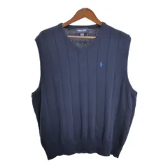 90年代 USA製 POLO GOLF ポロゴルフ Vネック コットン リブニット ベスト ラルフローレン ネイビー (メンズ XL) 中古 古着 R8876