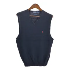 Polo by Ralph Lauren ポロ ラルフローレン Vネック コットン ニット ベスト ネイビー (メンズ M) 中古 古着 R9112