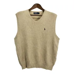 90年代 Polo by Ralph Lauren ポロ ラルフローレン コットン ニット ベスト ベージュ (メンズ L) 中古 古着 R9805