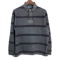 Polo by Ralph Lauren ポロ ラルフローレン 長袖ポロシャツ ラガーシャツ 後染め ボーダー グレー (メンズ XL) 中古 古着 S0215