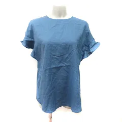 オペークドットクリップ OPAQUE.CLIP シャツ ブラウス プルオーバー フレア袖 半袖 麻 リネン 40 L 紺 ネイビー /YI