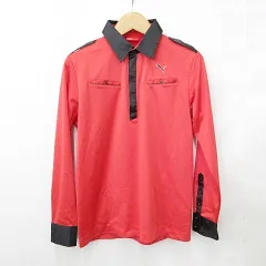 プーマ PUMA GOLF ポロシャツ ゴルフ スポーツウェア 長袖 ハーフジップ ロゴ 赤 黒 レッド ブラック L