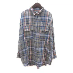 アズールバイマウジー AZUL by moussy シャツワンピース ミニ オーバーサイズ チェック 長袖 F 紺 ネイビー グレー オレンジ 白 ホワイト /MS