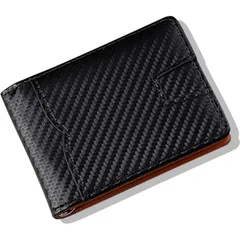 【新品】 [-Libra-] マネークリップ メンズ 二つ折り カードケース コンパクト 財布 カーボンレザー スマート 札ばさみ (01 ブラック) 1