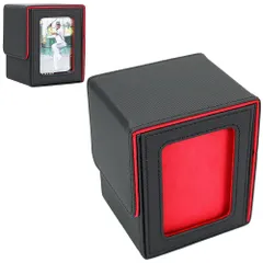 推し窓付きデッキケース マグネット内蔵 トレーディングカード収納 ローダー&セパレーター付属 大容量 (レッド) [レッド]