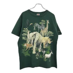 00年代 FRUIT OF THE LOOM フルーツオブザルーム アニマルプリント 大判プリント 半袖Ｔシャツ グリーン(メンズ L)中古 古着 U2658のサムネイル