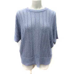 シューラルー SHOO・LA・RUE ニット カットソー 七分袖 透かし編み F 紺 ネイビー /YI ●RY