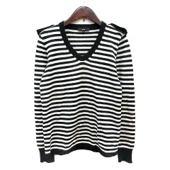 グリーン green ニット セーター ボーダー 長袖 麻混 リネン混 カシミヤ混 1 S 白 アイボリー 黒 ブラック /MN