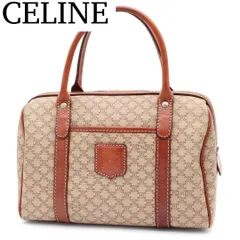 【美品】CELINE マカダム柄 ミニボストン ハンドバッグ PVC レザー 茶