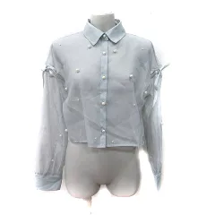 エムズエキサイト EMSEXCITE シャツ ブラウス シアー 長袖 コットンパール F グレー /YI ●RY