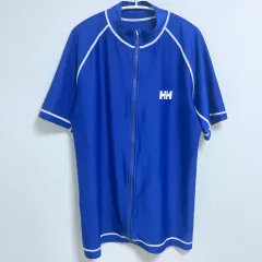 【218286】HELLY HANSEN ヘリーハンセン  半袖　ジップアップ　ラッシュガード　胸元　ロゴ　M　男女兼用 メンズ  ・ ブルー