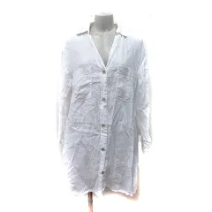 ザラ ZARA シャツワンピース ひざ丈 シアー 麻 リネン 長袖 白 ホワイト /YI