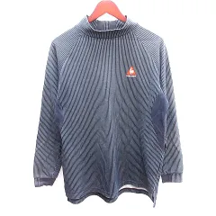 ルコックスポルティフ Le coq sportif ゴルフウェア GOLF COLLECTION カットソー オフネック 刺繍 ストライプ 長袖 L 紺 ネイビー /AU