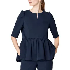 新品 フォロレゾン チュニック ペプラム 六分袖 美シルエット スリットネック ポケット付 ファスナーあき SS～3L 医療 美容 歯科 受付 制服 FR0003 C-50 ダークネイビー S