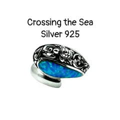 【海を渡る亀】タートル ブルーオパール Silver 925 00s Vintage Design Ring シルバー ヴィンテージ デザイン リング 11号 11.5号 レディース ウミガメ 個性派 ユニーク 一点もの