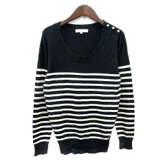 グローブ grove ニット カットソー ボーダー 長袖 アンゴラ混 L 黒 ブラック アイボリー /MN