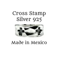 【MADE IN MEXICO】クロス スタンプワーク Silver 925 刻印 Design Ring シルバー デザイン リング 19号 大ぶり メンズ クラシック 槌目 一点もの