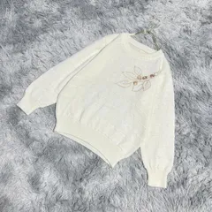 【美品】クルーネック長袖ニット 刺繍 (F) フェミニン カワイイ 一点もの