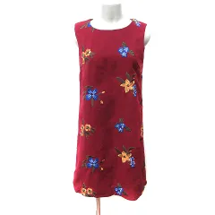 ミーア MIIA ワンピース ひざ丈 ノースリーブ 刺繍 F 赤 ボルドー /YI