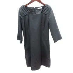 ナチュラルビューティーベーシック NATURAL BEAUTY BASIC ワンピース ひざ丈 スクエアネック 七分袖 S チャコールグレー /AU