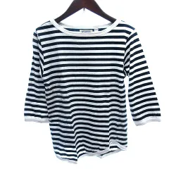 ビームスボーイ BEAMS BOY カットソー Tシャツ ボートネック ボーダー 七分袖 黒 ブラック /AU