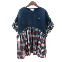 アーノルドパーマー Arnold Palmer カットソー クルーネック ロゴ刺繍 チェック 半袖 切替 L 紺 ネイビー /MN